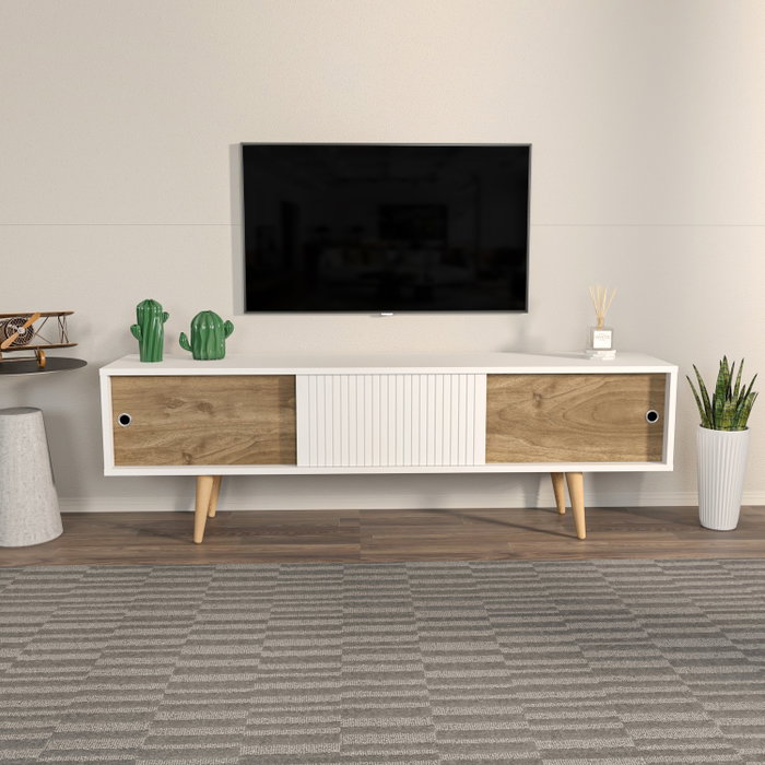 Hanah Home Ecrin Soporte de TV Blanco y Nogal Hanah Home Ecrin Soporte de TV Blanco y Nogal